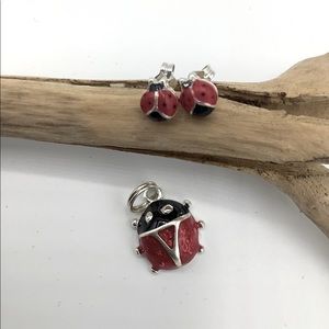 Sterling Silver Ladybug Pendant/Charm Earring Set